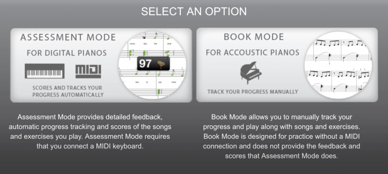 Piano Marvel Assess mode and Book mode