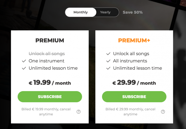 Yousician Pricing Monthly subscription
