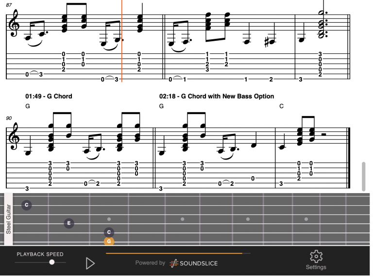 Interactive fretboard in Jamplay